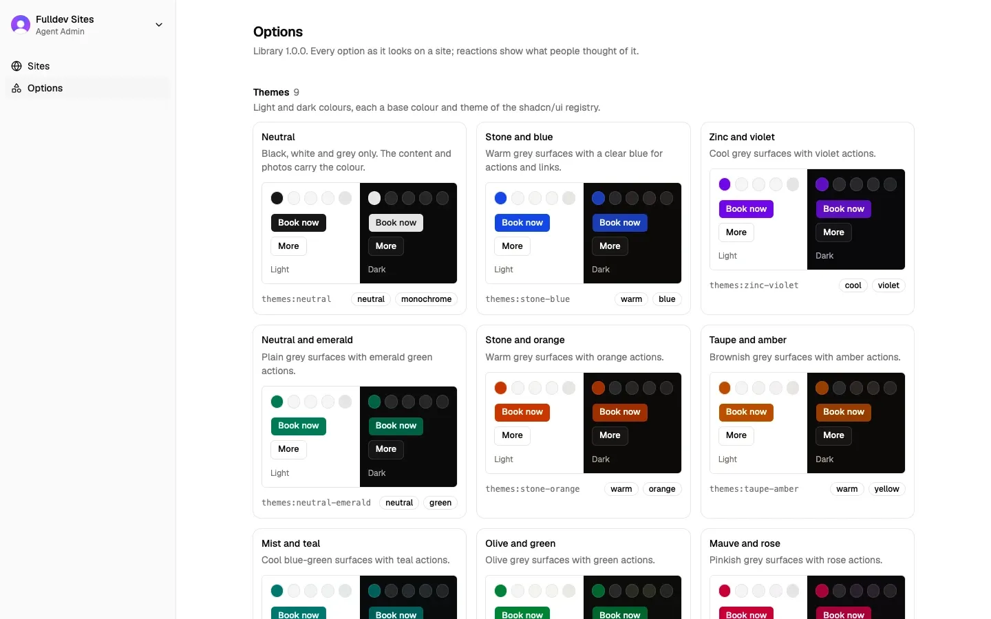 Het dashboard van Fulldev Sites